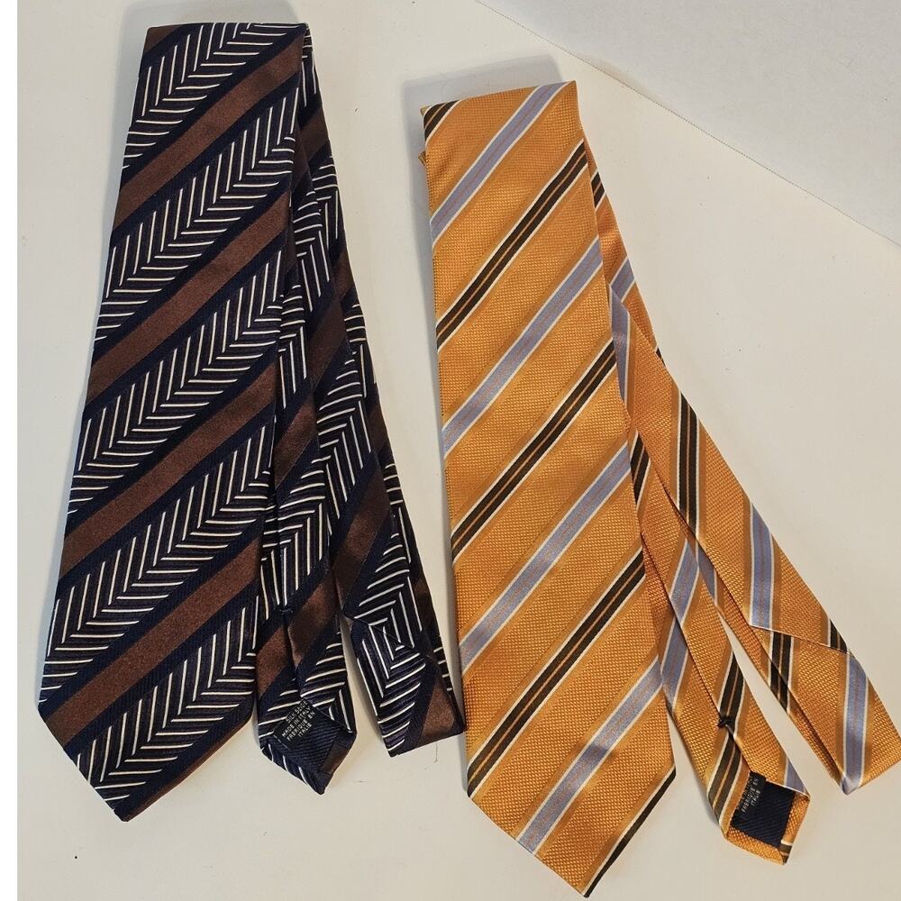 Canali Silk Ties Set Of 2 Made in Italy Luxury Necktie Orange Scheme Blue Scheme